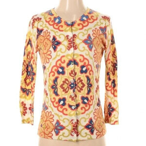J. Crew Floral Mandala Print Button Down Cotton Cardigan Sweater Size Small S
